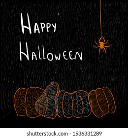 Vector halloween party invitation. Illustration with a spider and  pumpkins