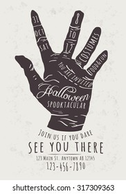 Vector Halloween Party Invitation with zombie hand background