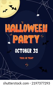 Invitaciones o tarjetas del partido Vector Halloween con caligrafía escrita a mano y símbolos tradicionales.