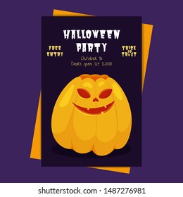 Vector  Halloween party invitations or greeting cards with handwritten calligraphy and traditional symbols and pumpkin
