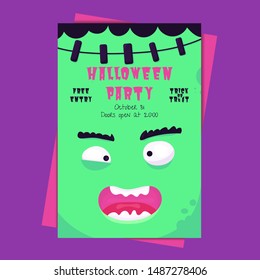 Vector  Halloween party invitations or greeting cards with handwritten calligraphy and traditional symbols and Frankenstein