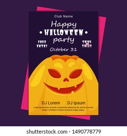 Vector  Halloween party invitations or greeting cards with handwritten calligraphy and traditional symbols and pumpkin