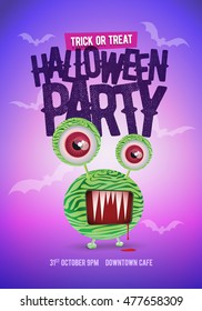 Vektor Halloween Party Poster Design-Vorlage mit schreienden unscharfen Monster-Charaktergrafik.