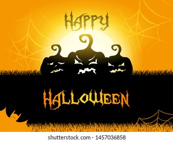 Vector Halloween party poster with evil pumpkins