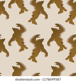 Vector halloween pattern popular background with wolverine monster, wolf creepy creature character. Multicolor style for baby, kids, and children fashion print and wrapping textile.