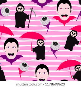 Vector halloween pattern popular background with funny monster colorful style. Multicolor style for baby, kids, and children fashion print and wrapping textile.