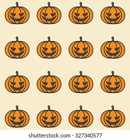 Vector Halloween pattern of scary pumpkins with light background