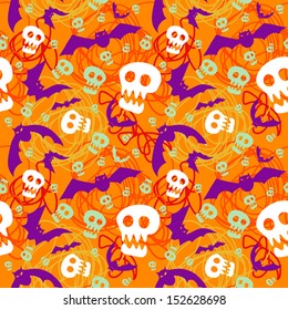 Vector halloween pattern with skulls and bats