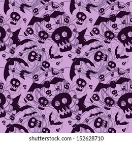 Vector halloween pattern with skulls and bats