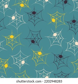 Patrón Vector Halloween con araña y web.Usar para invitación al evento, vale de descuento, publicidad, tarjeta de saludo, logotipo, empaque, textil, web.