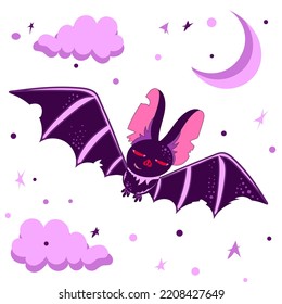 Vector Halloween with a picture of a bat. A vampire bat with evil smiles. An isolated element for the design of greeting and invitation cards, banner, poster, flyer.