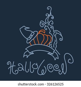 Vector Halloween postcard in black and orange colors.