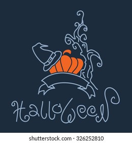 Vector Halloween postcard in black and orange colors. halloween pumpkin. hand drawn halloween postcard