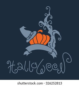 Vector Halloween postcard in black and orange colors. halloween pumpkin. hand drawn halloween postcard