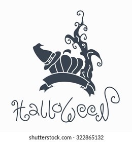 Vector Halloween postcard in black and white colors.