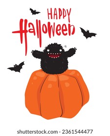 VectorHalloween-Postkarte mit süßem Monster und Kürbis, EPS10