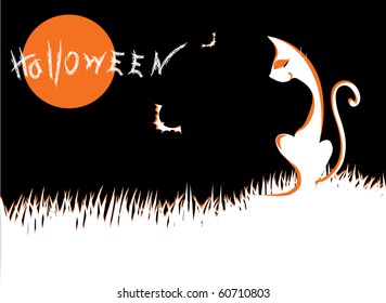 Vector Halloween postcard.Black cat