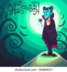 Vector Halloween poster background card with vampire Dracula