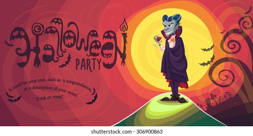 Vector Halloween poster background card with vampire Dracula