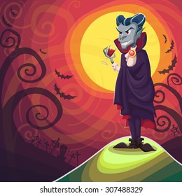 Vector Halloween poster background card with vampire Dracula