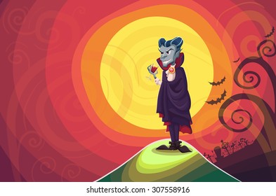 Vector Halloween poster background card with vampire Dracula