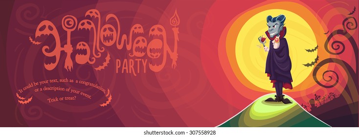 Vector Halloween poster background card with vampire Dracula