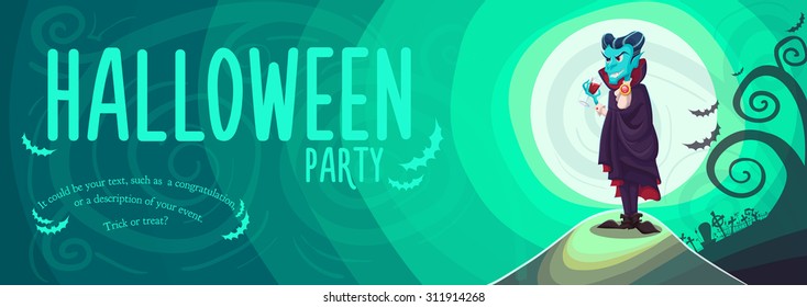Vector Halloween poster background card with vampire Dracula