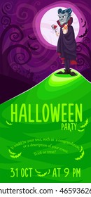 Vector Halloween poster background card with vampire Dracula