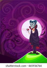 Vector Halloween poster background card with vampire Dracula