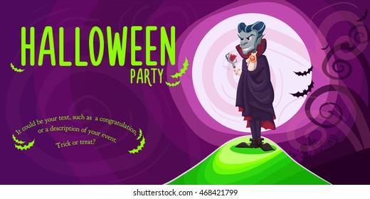 Vector Halloween poster background card with vampire Dracula