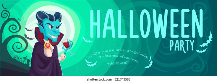 Vector Halloween poster background illustration with vampire Dracula