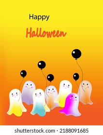 Vector Halloween poster wiih cute Boo, flat cartoon vector illustration. 