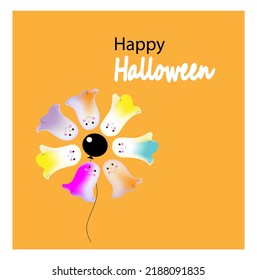 Vector Halloween poster wiih cute Boo, flat cartoon vector illustration. 