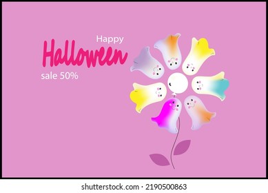 Vector Halloween poster wiih cute Boo, flat cartoon vector illustration. 