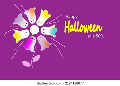 Vector Halloween poster wiih cute Boo, flat cartoon vector illustration. 