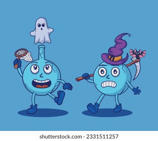 Vector halloween with potion bottle cartoon illustration of cute characters set