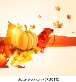 vector halloween pumpkin with autumn leaf