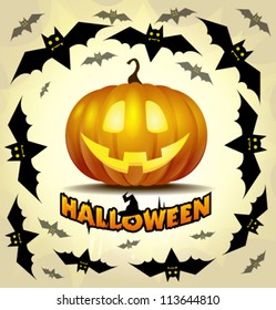 Vector halloween pumpkin and bats