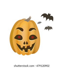 Vector halloween pumpkin with bats. Vector illustration isolated on white background.