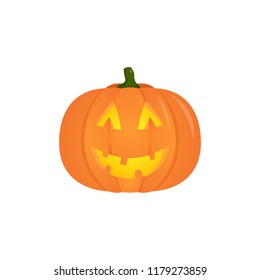 Vector Halloween pumpkin with candle inside, isolated on white background. Happy pumpkin face for Halloween.