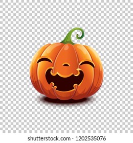 Vector Halloween pumpkin in cartoon style. Smiling happy face Halloween pumpkin isolated on transparent background. Jack head.