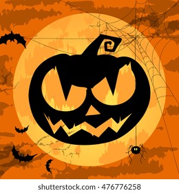 Vector Halloween pumpkin in Cartoon Style on Moon Background