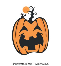 Vector de la Calabaza de Halloween con un árbol de gato y horror