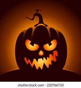 Vector Halloween pumpkin character in dark background