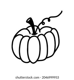 Vector halloween pumpkin clipart isolated on white background icon. Funny, cute illustration for seasonal design, textile, decoration for greeting card. Hand drawn prints and doodle. Coloring page.