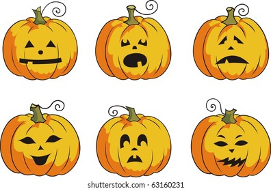 Vector Halloween pumpkin with emotions