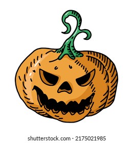 vector Halloween pumpkin with evil scary smile in funny hand drawing doodle sketch style