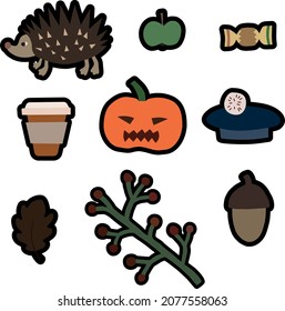 vector with halloween pumpkin and fall season icons on white