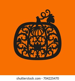 Vector halloween pumpkin frame. Laser cutting template for greeting cards, envelopes, party invitations, interior decorative elements.. Silhouette Design.