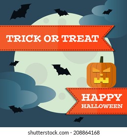 Vector halloween pumpkin front moon background. Eps10